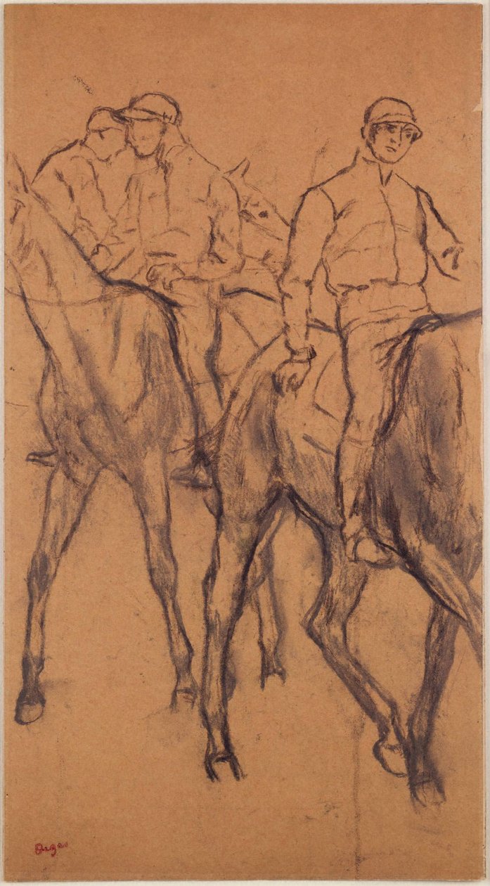 Jockeys auf Pferden door Edgar Degas