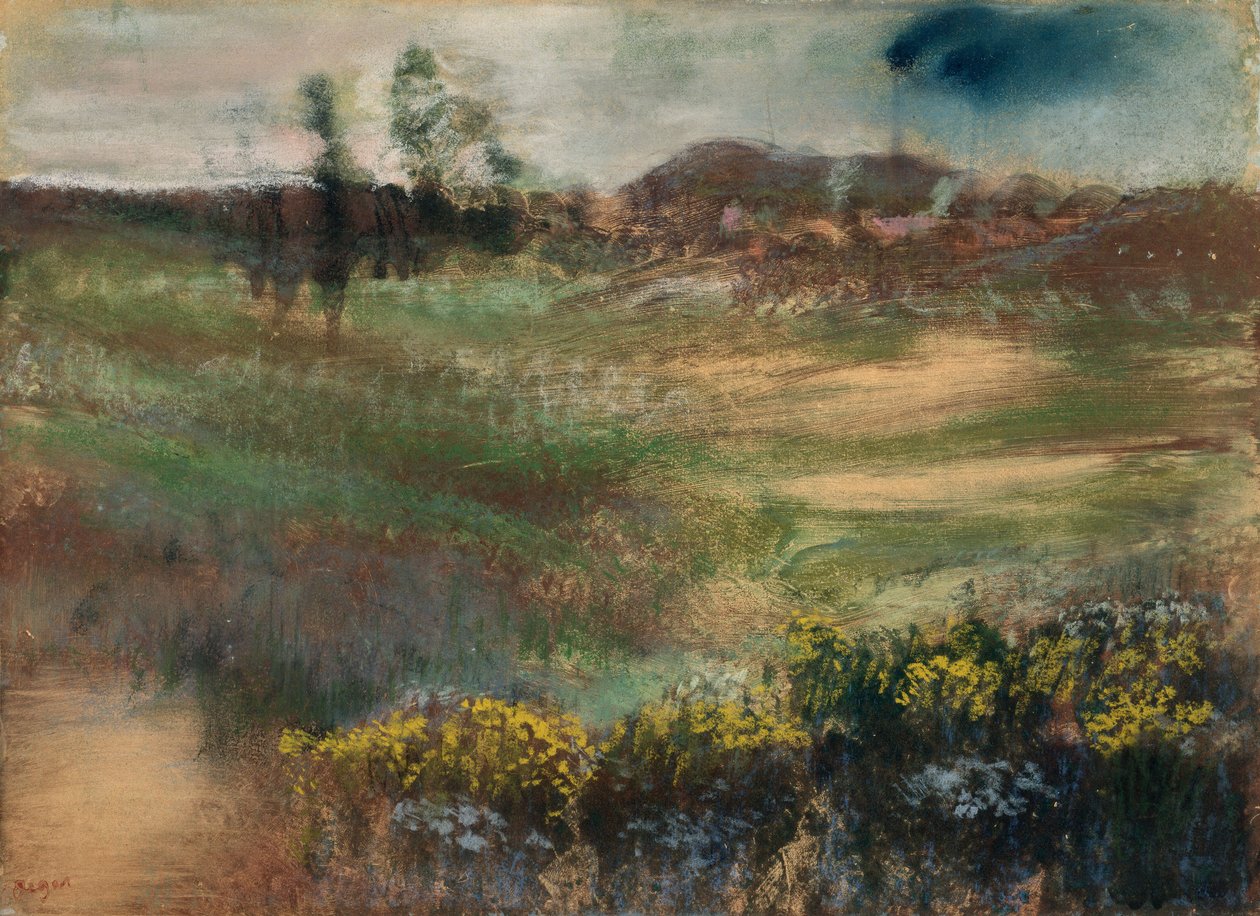 Landschap met schoorstenen door Edgar Degas