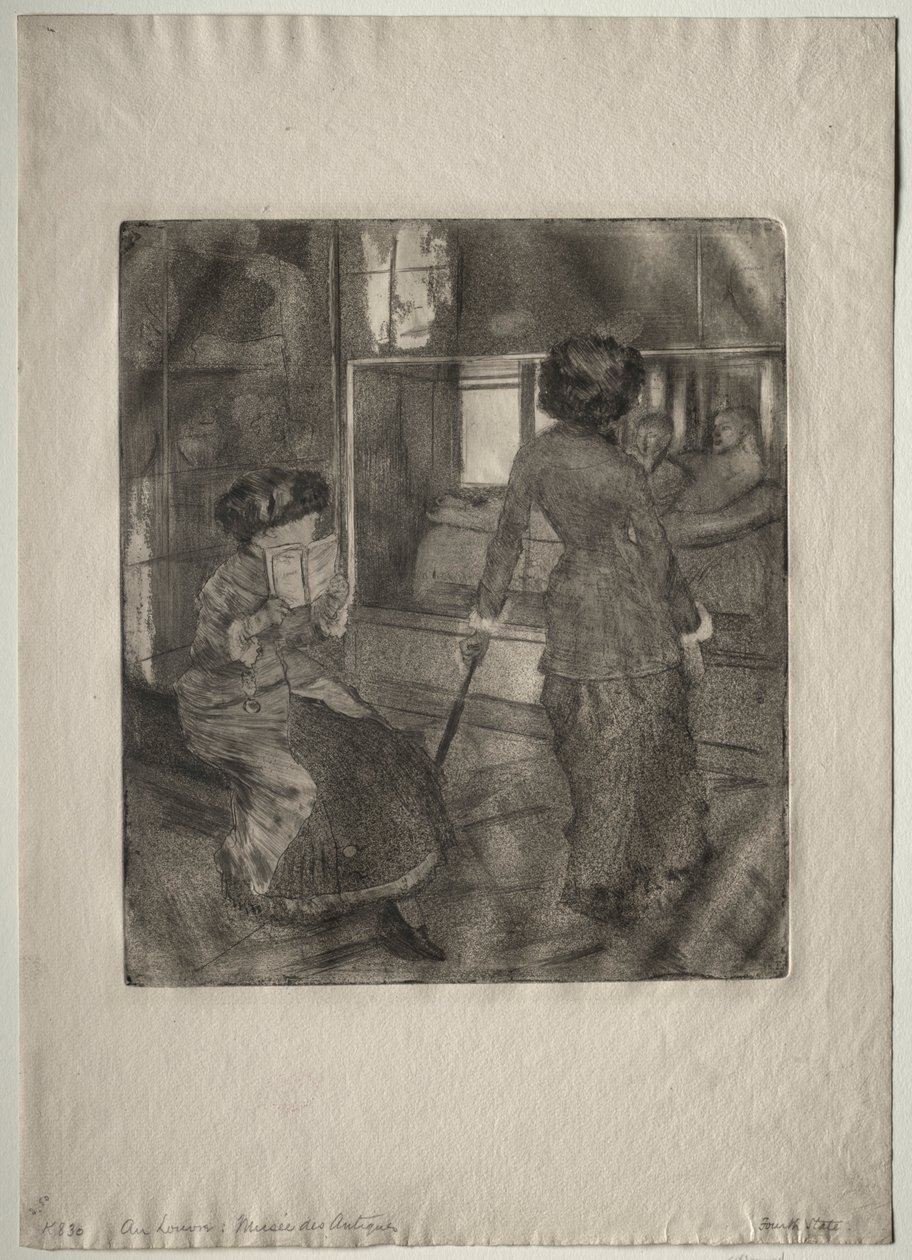 Mary Cassatt in het Louvre: De Etruskische Galerij, 1879-1880 door Edgar Degas