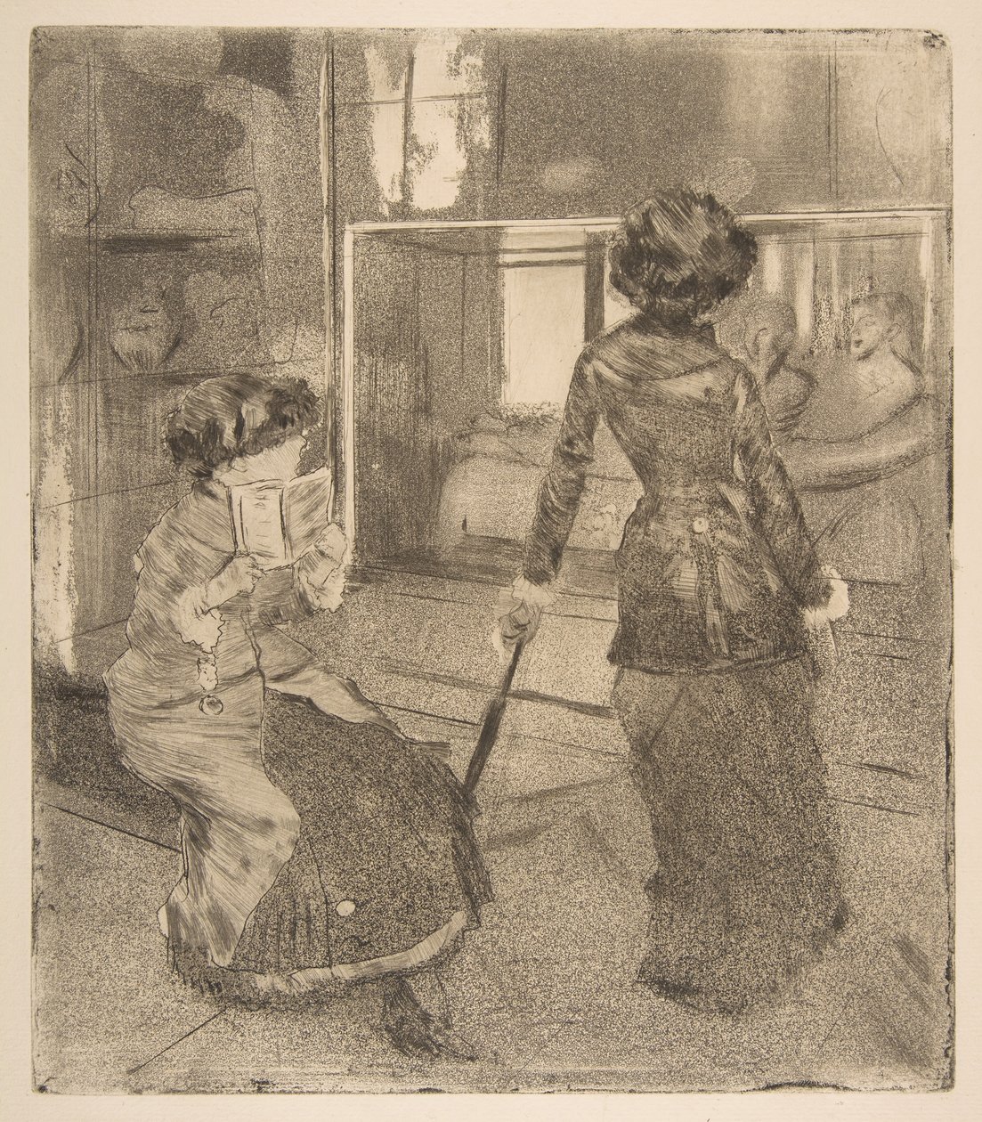 Mary Cassatt in het Louvre: De Etruskische galerij, 1879-80 door Edgar Degas
