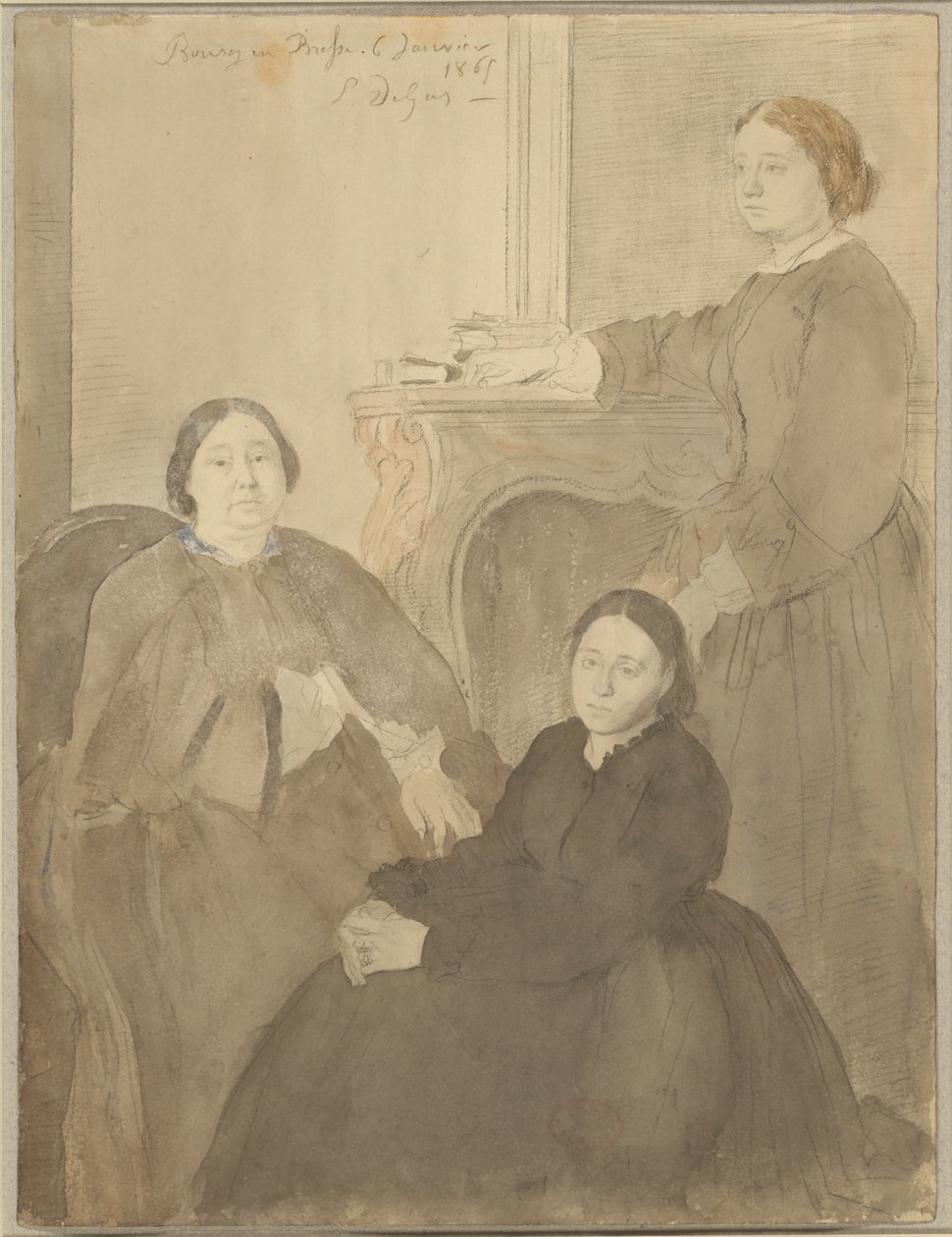 Michel Musson en haar dochters Estelle en Désirée door Edgar Degas