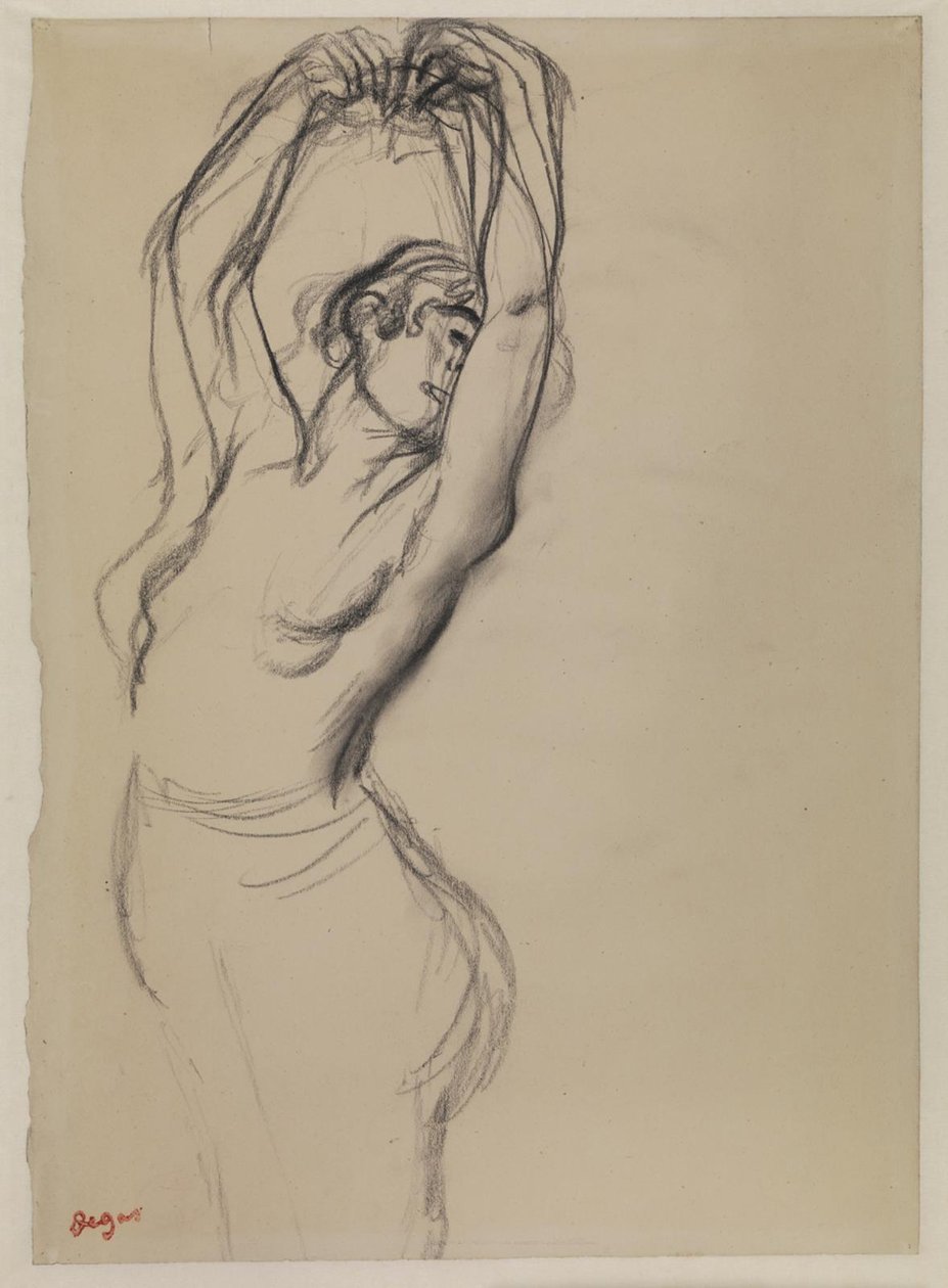 Naakte danseres met opgeheven armen door Edgar Degas
