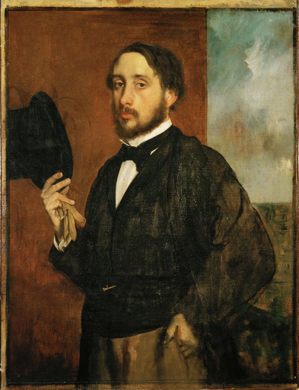 Zelfportret, Degas tilt zijn hoed op (olieverf op doek) door Edgar Degas