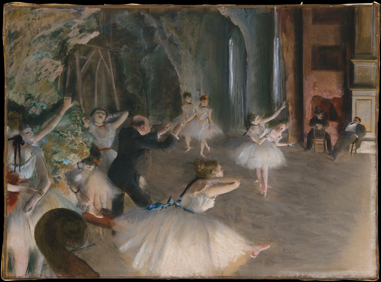 De repetitie op het podium door Edgar Degas