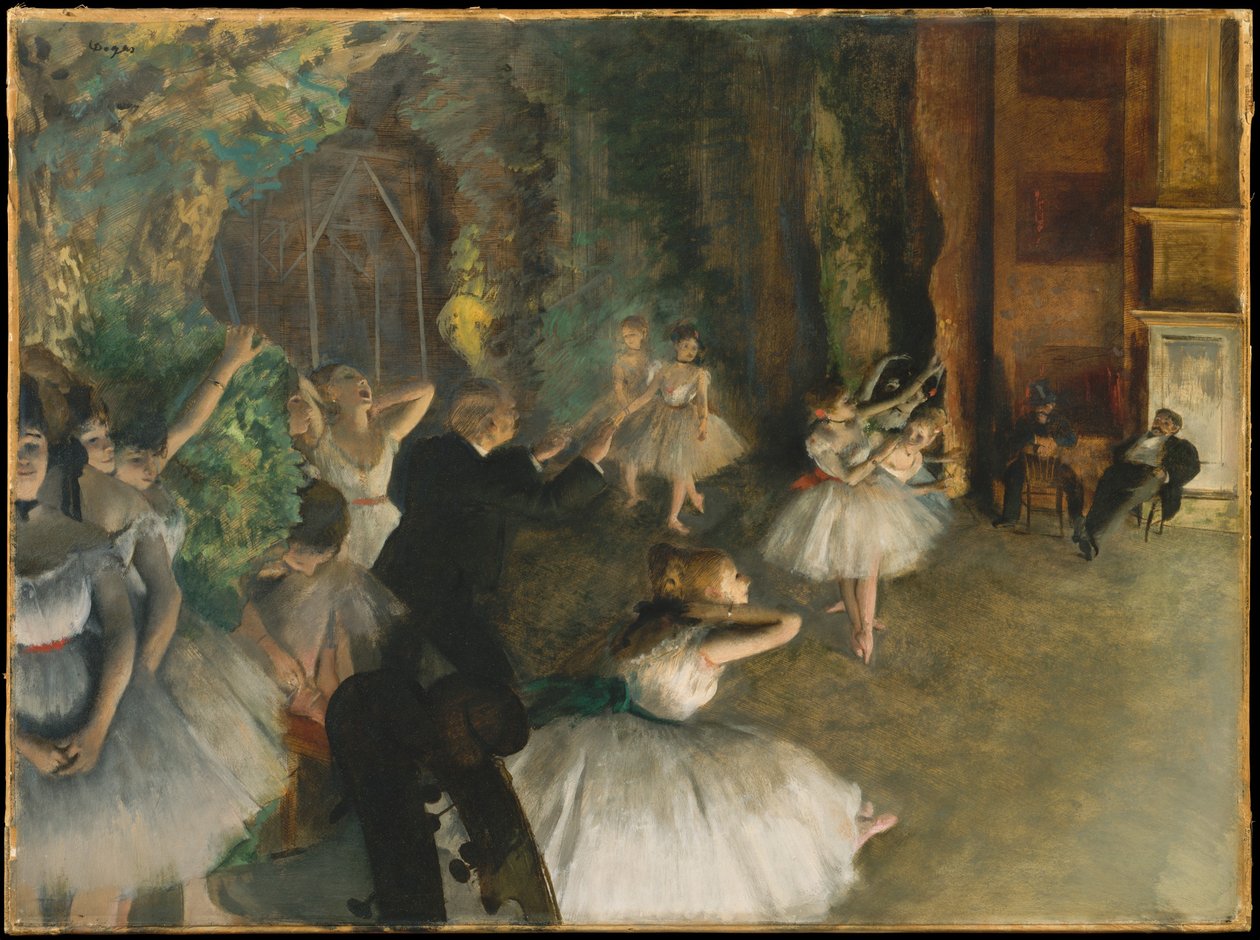De repetitie van het ballet op het podium door Edgar Degas