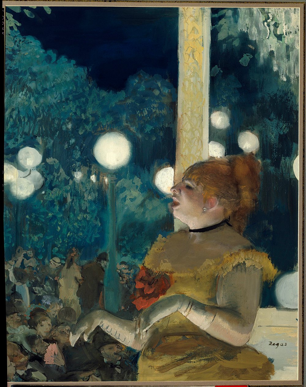 Het lied van de hond (Emma Valladon genaamd Theresa in het caféconcert) schilderij door Edgar Degas door Edgar Degas