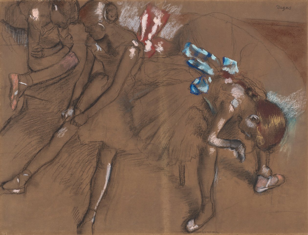 Drie Dansers Rustend, ca. 1880 door Edgar Degas