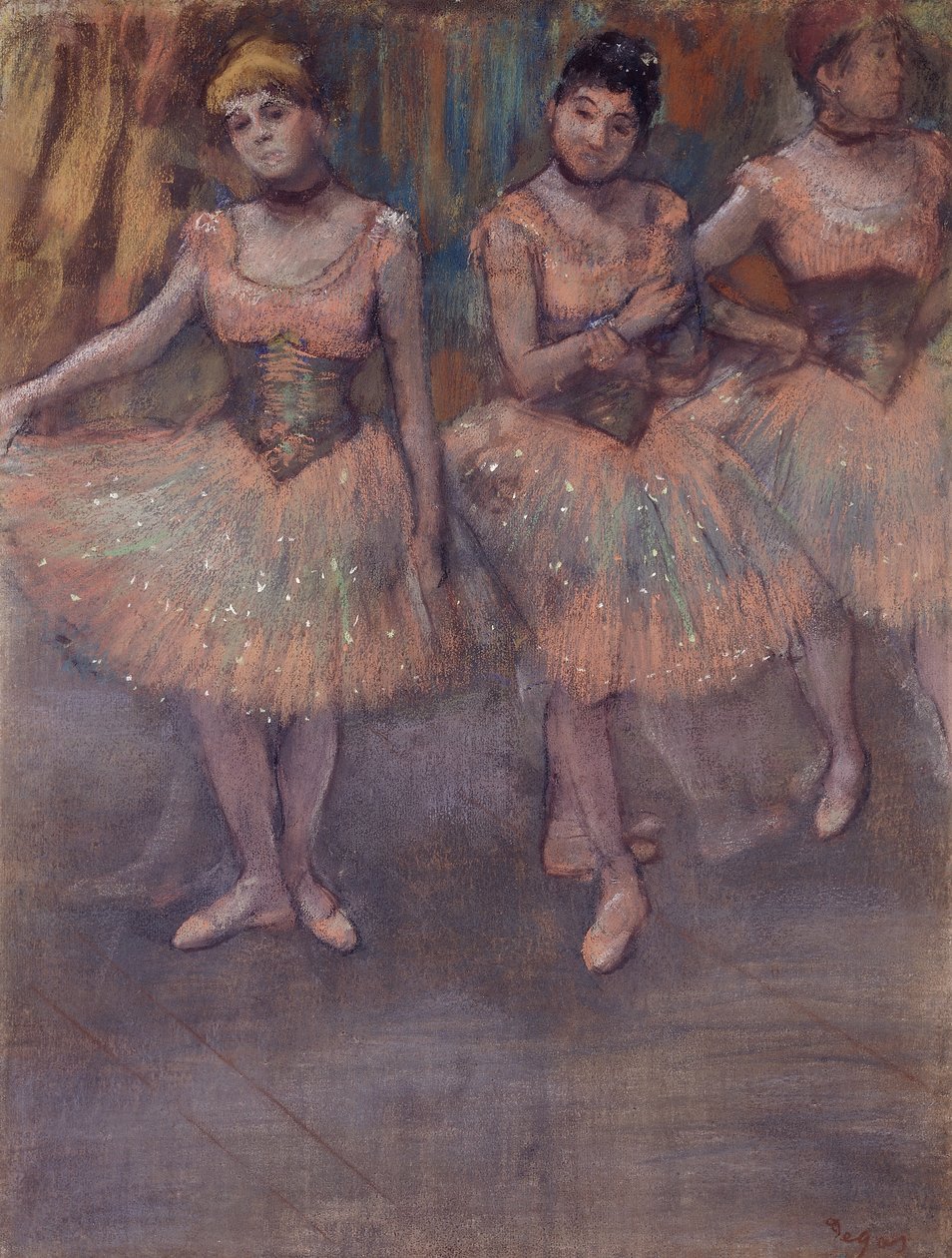 Drie Dansers voor de Oefening door Edgar Degas