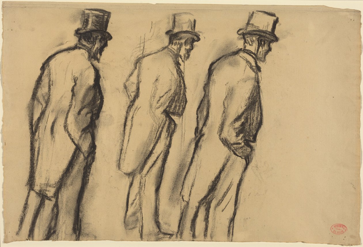 Drie studies van Ludovic Halévy in staande houding door Edgar Degas