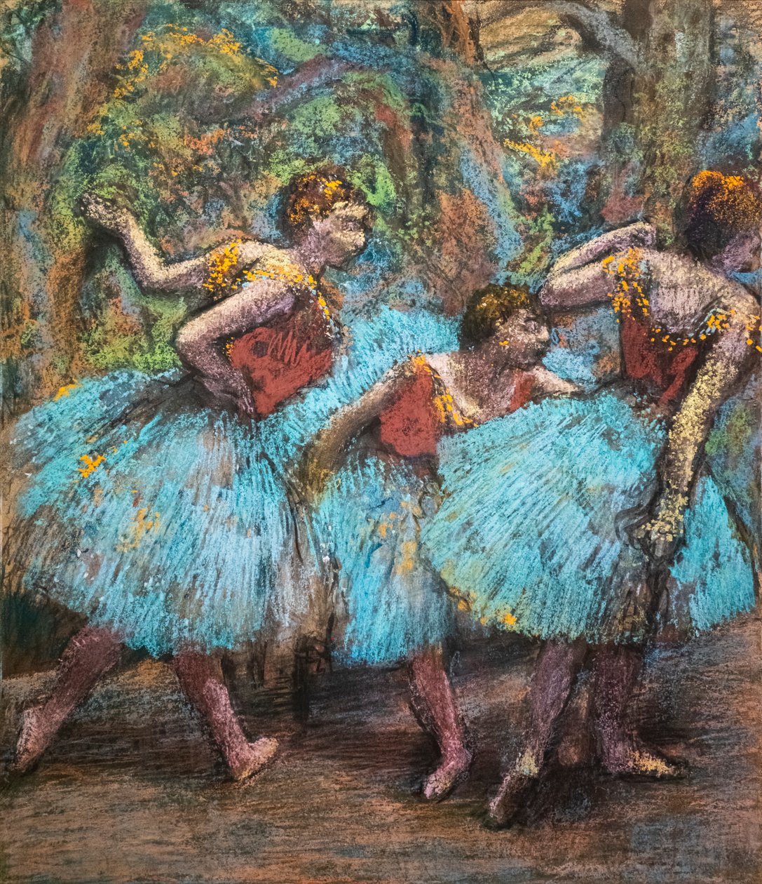 Drie dansers (blauwe rokken, rode korsetten) door Edgar Degas
