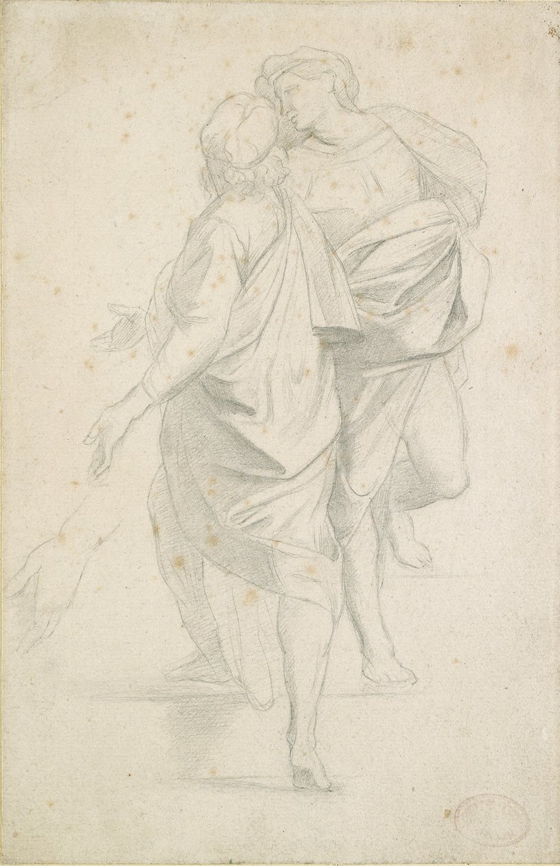 Twee Figuren op een Trap, naar Raphael door Edgar Degas