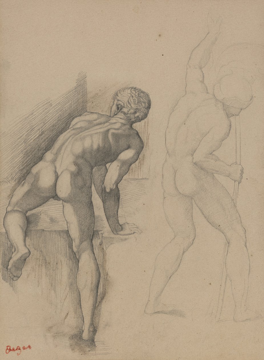 Twee naakte mannen, 1856-57 door Edgar Degas