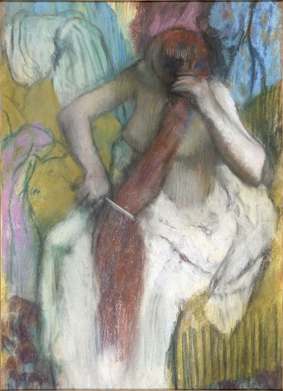 Vrouw die haar haar kamt door Edgar Degas