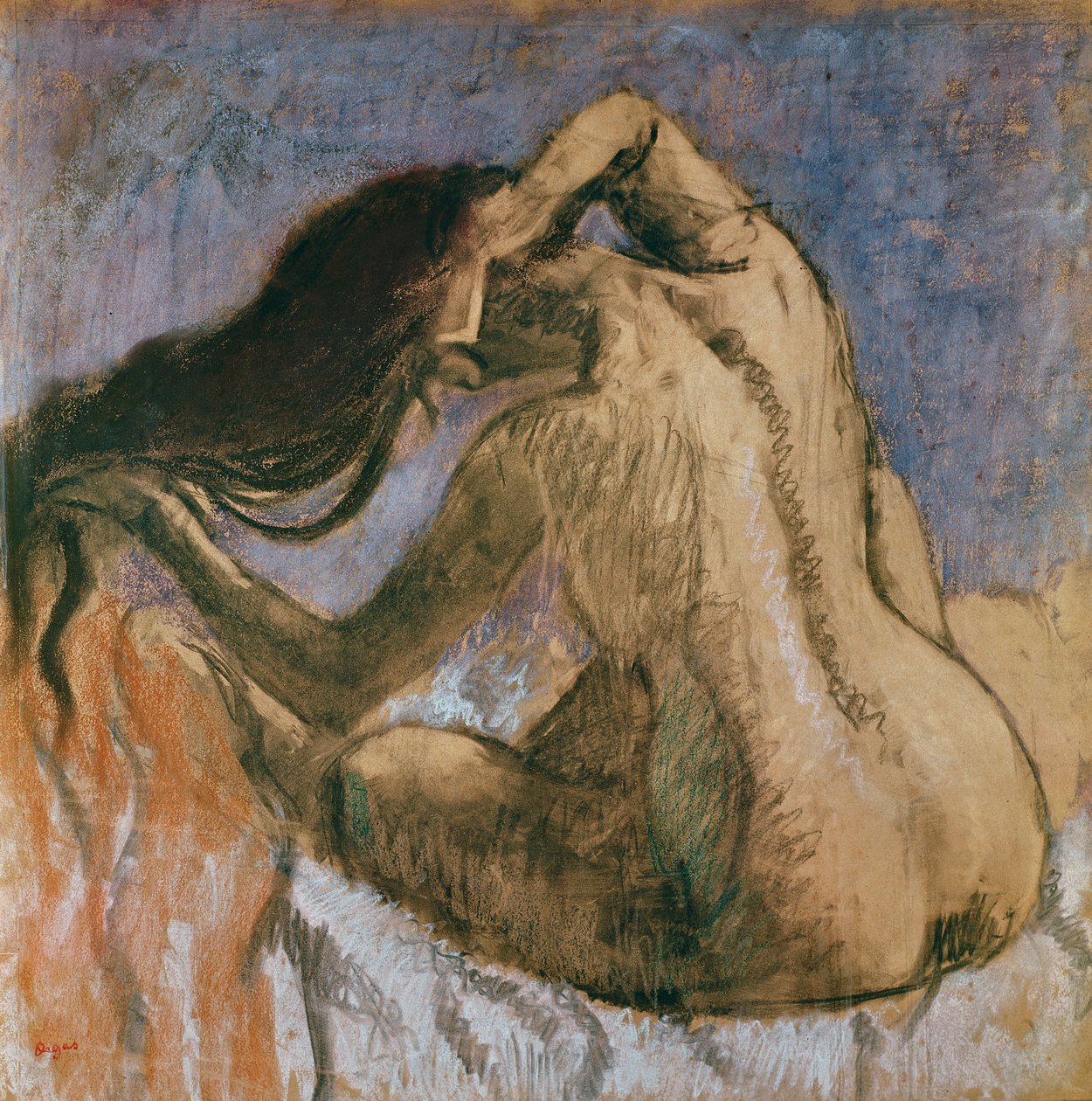 Vrouw die haar haar kamt door Edgar Degas