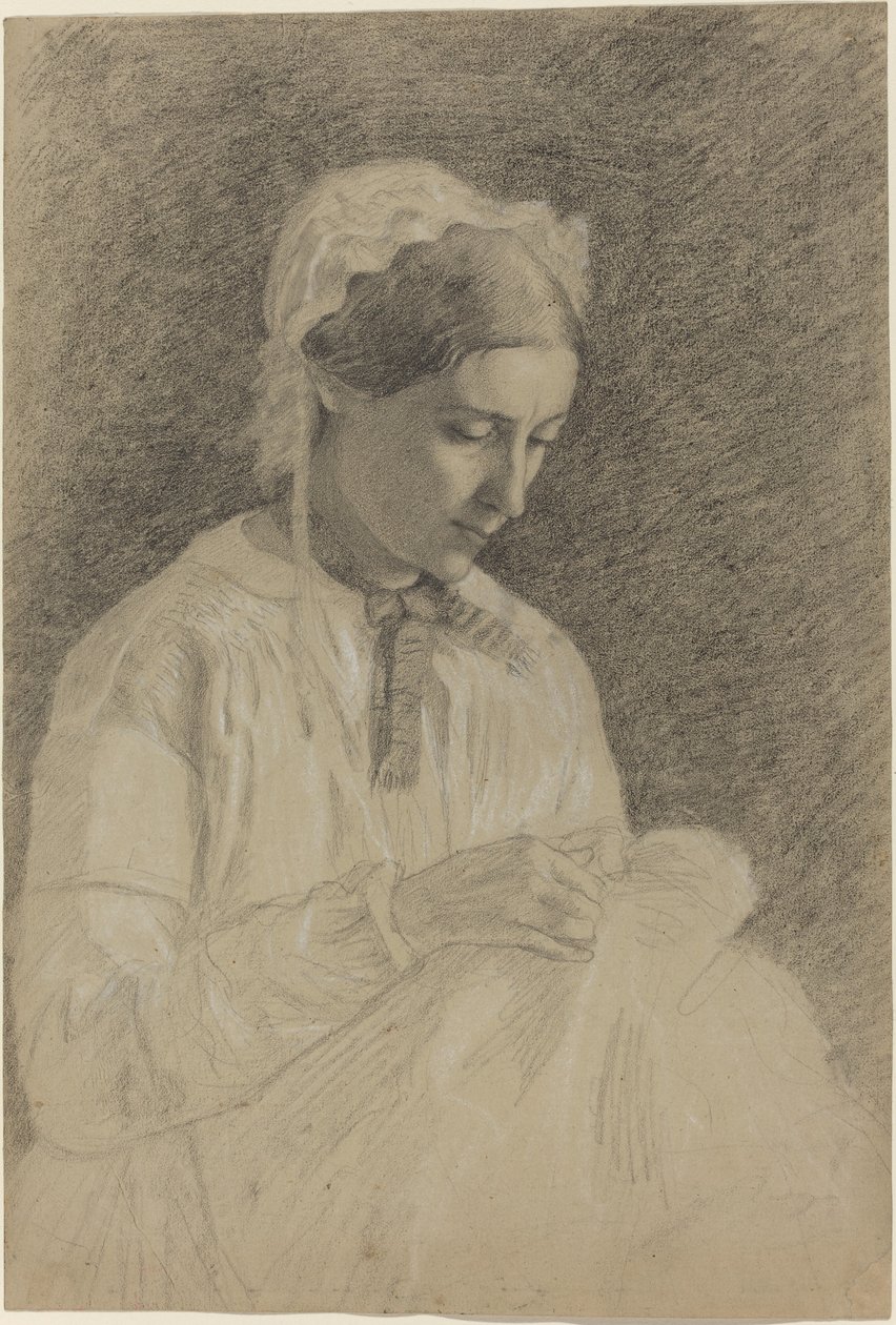 Vrouw aan het borduren door Edgar Degas