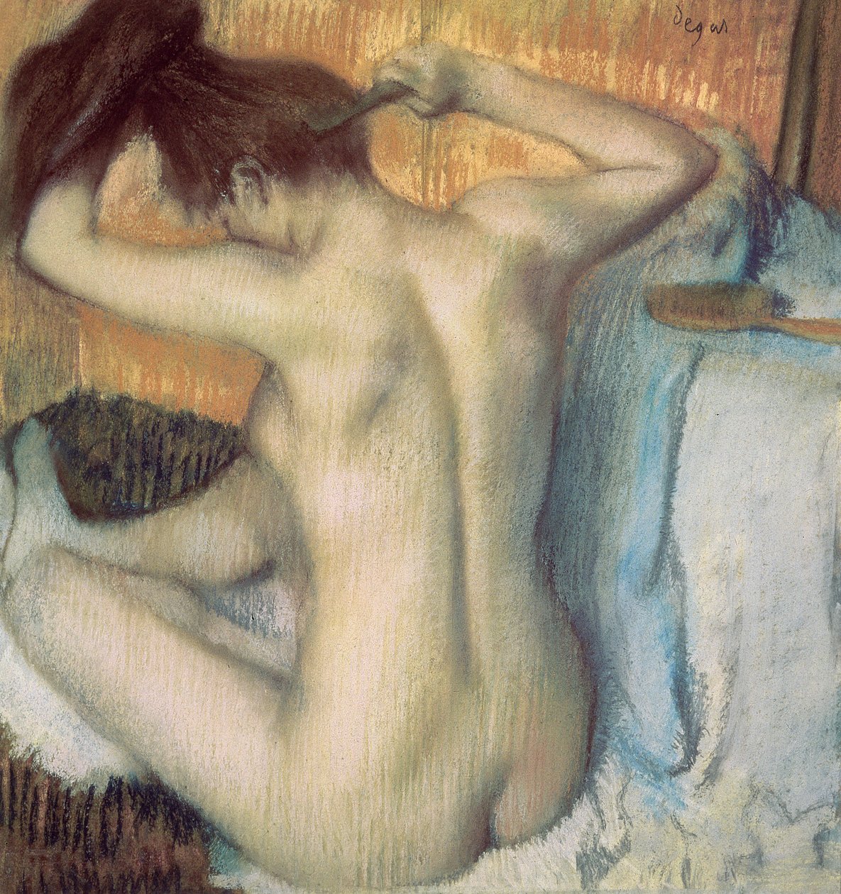 Vrouw die haar haar kamt door Edgar Degas