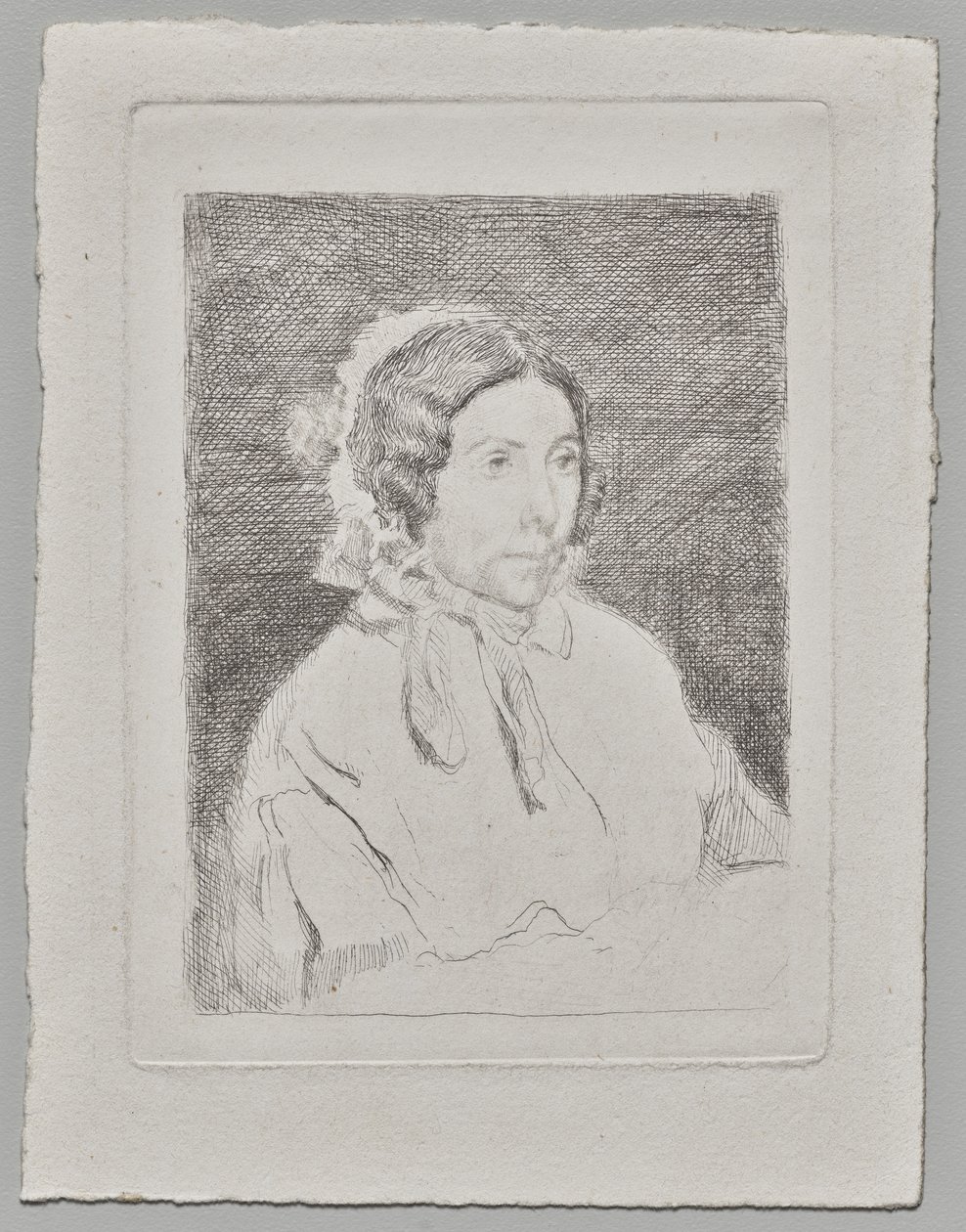 Vrouw met een muts met ruches door Edgar Degas