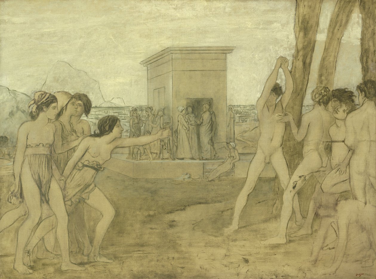Jonge Spartaanse meisjes die jongens uitdagen, c.1860 door Edgar Degas