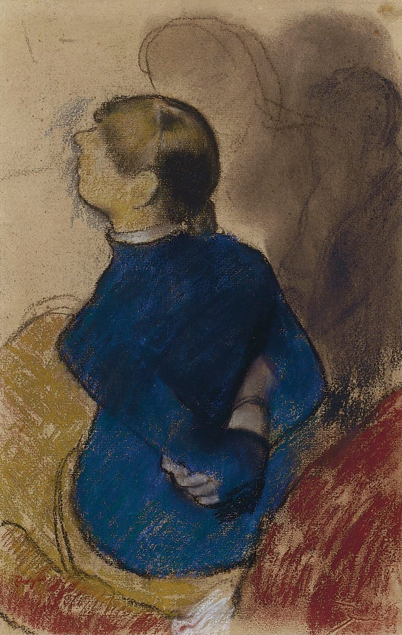 Jonge vrouw in blauw door Edgar Degas