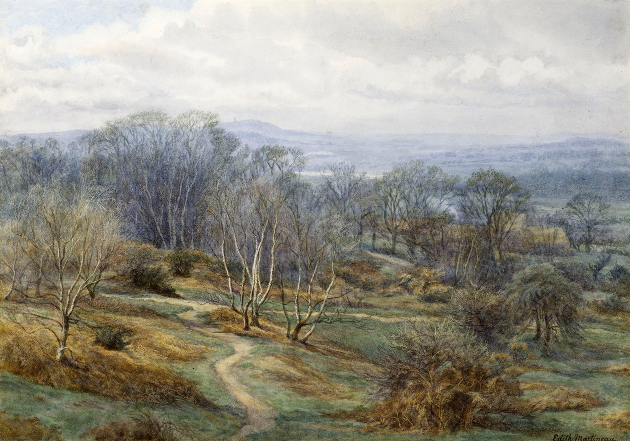 Hampstead Heath met uitzicht op Harrow on the Hill, ca. 1880 door Edith Martineau