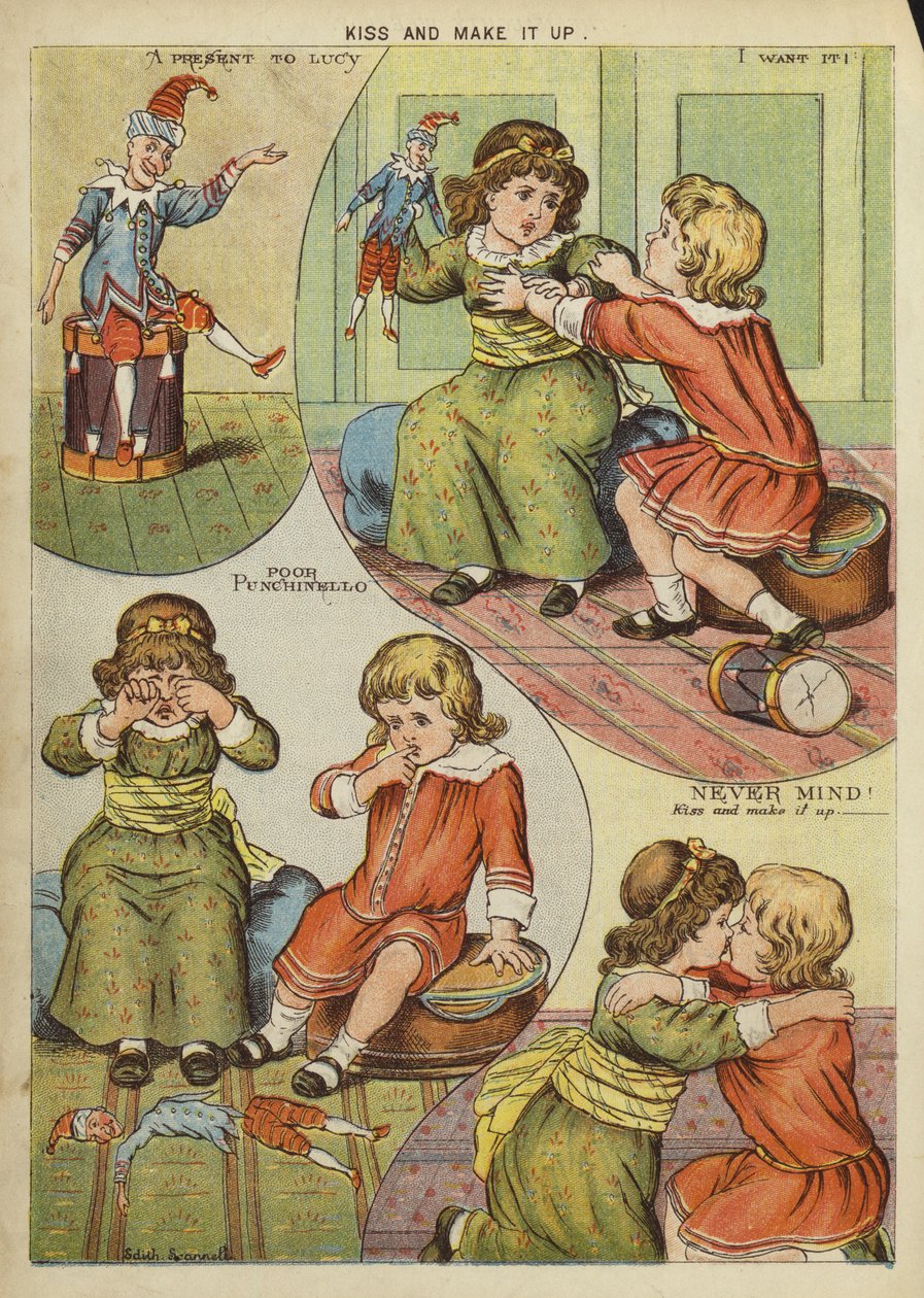 Kussen en goedmaken (chromolitho) door Edith Scannell