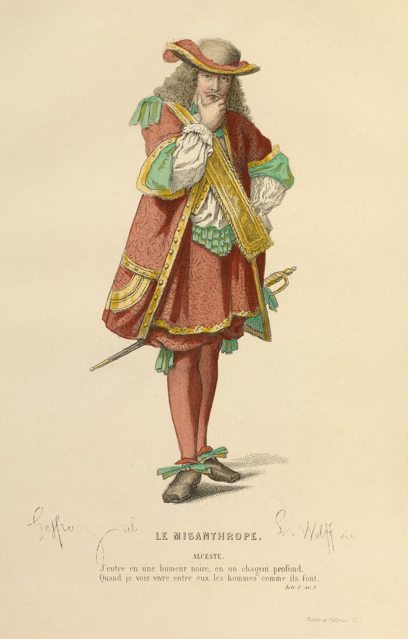 Kostuum voor de rol van Alceste, ca. 1868 (gravure) door Edmond Aime Florentin Geffroy