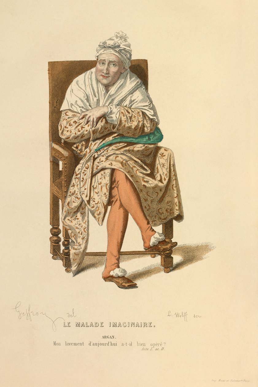 Kostuum voor de rol van Argan, c.1868 (gravure) door Edmond Aime Florentin Geffroy