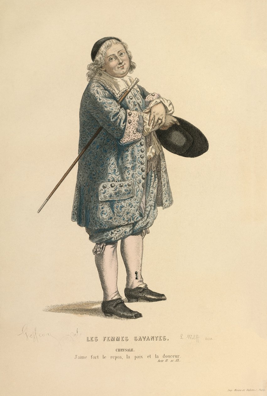 Kostuum voor de rol van Chrysale, ca.1868 (gravure) door Edmond Aime Florentin Geffroy