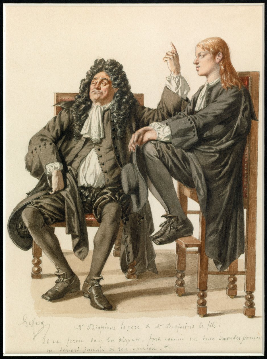 Portret van Monsieur Diafoirus pere et fils, c.1870 (aquarel) door Edmond Aime Florentin Geffroy