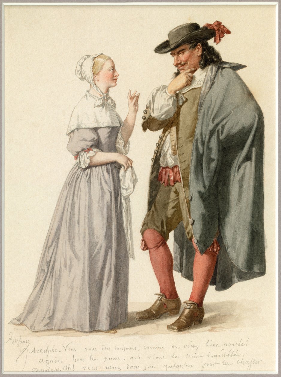 Portret van Agnes en Arnolphe, c.1870 (aquarel) door Edmond Aime Florentin Geffroy