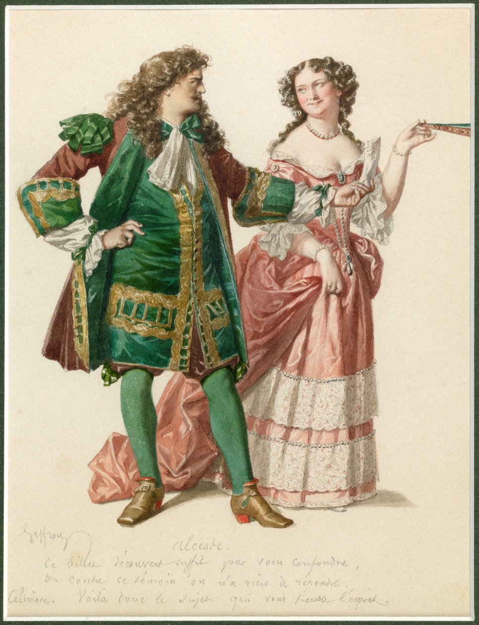 Portret van Alceste en Celimene, ca. 1870 (aquarel) door Edmond Aime Florentin Geffroy