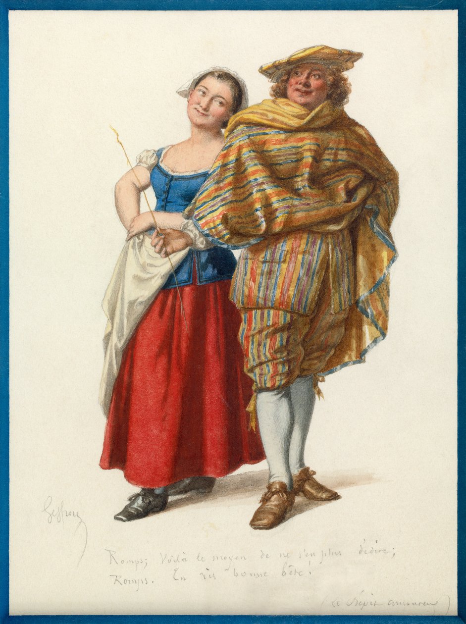 Portret van Marinette en Dikke René, ca. 1870 (aquarel) door Edmond Aime Florentin Geffroy