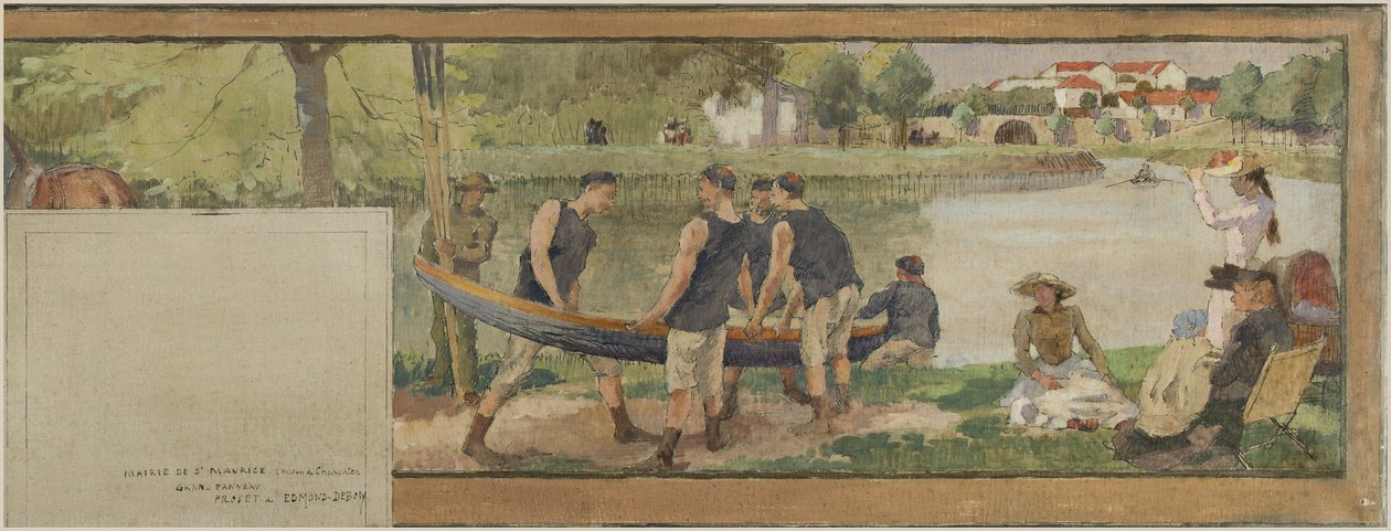 Schets voor het stadhuis van Saint-Maurice: Landschap. De oevers van de Marne (voor de dorpszaal) door Edmond Debon