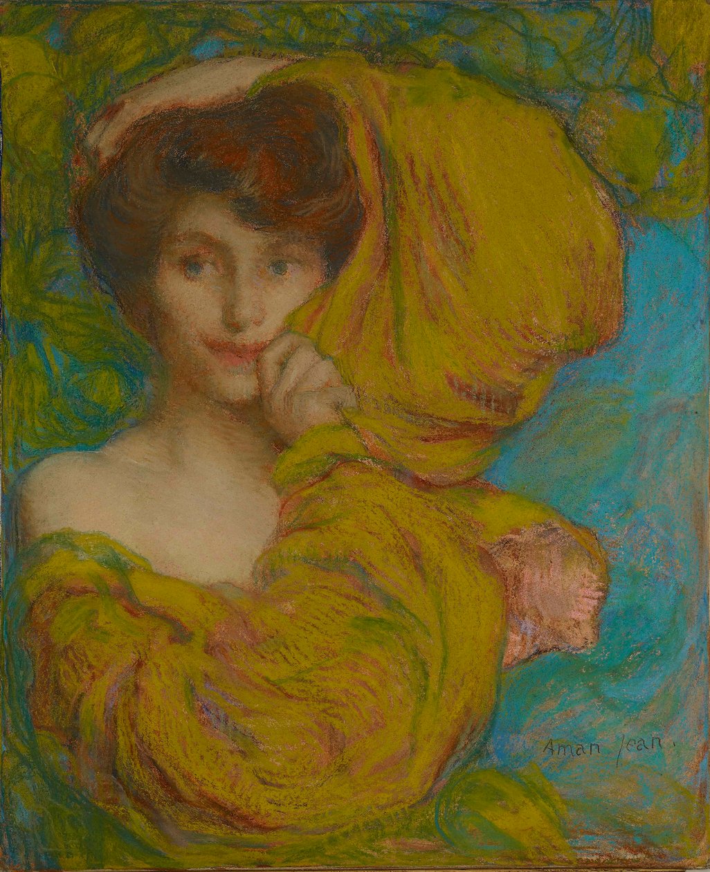 Jonge vrouw met gele sjaal, c. 1900 door Edmond François Aman Jean