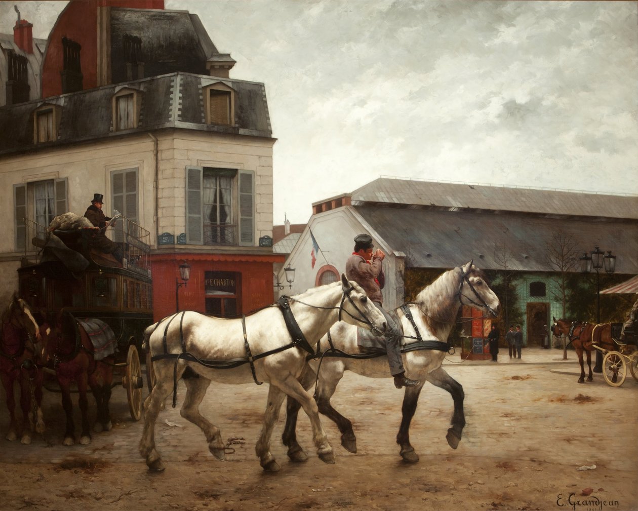 Een koetshalte op de Place de Passy door Edmond Georges Grandjean