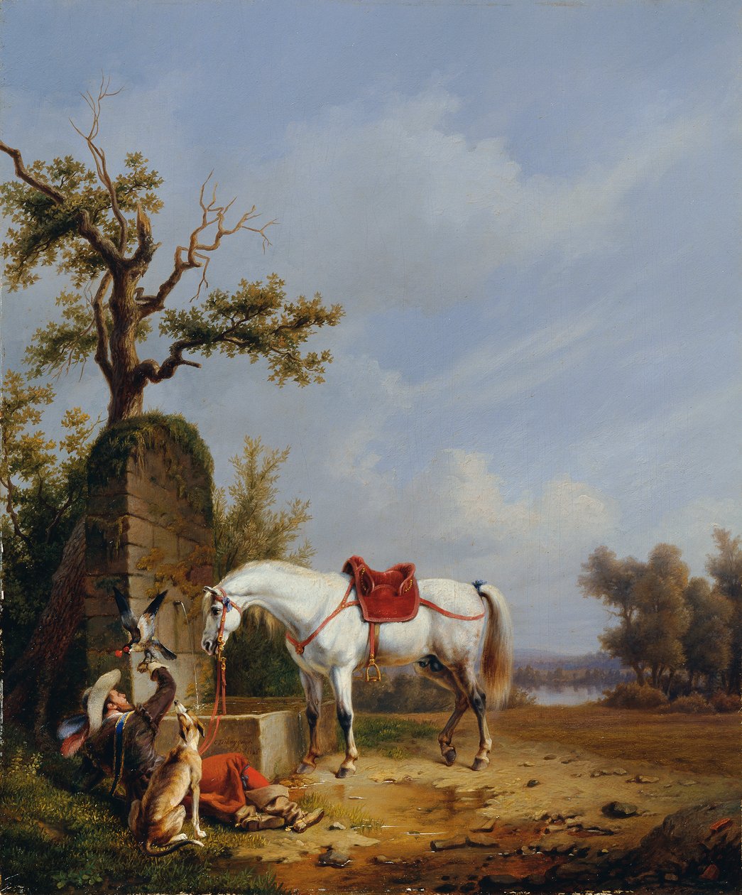 Duits: Reiter mit Pferd Paardrijden door Edmond Jean Baptiste Tschaggeny