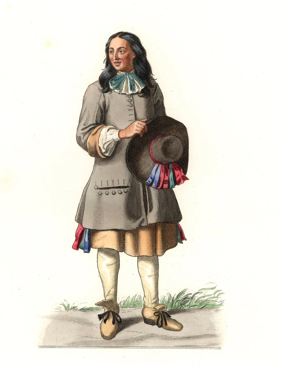 Franse boer 17e eeuw, naar een gravure van 1679, door Jean Saint Jean - Lithografie van een illustratie door Edmond Lechevallier-Chevignard (1825-1902), uit 