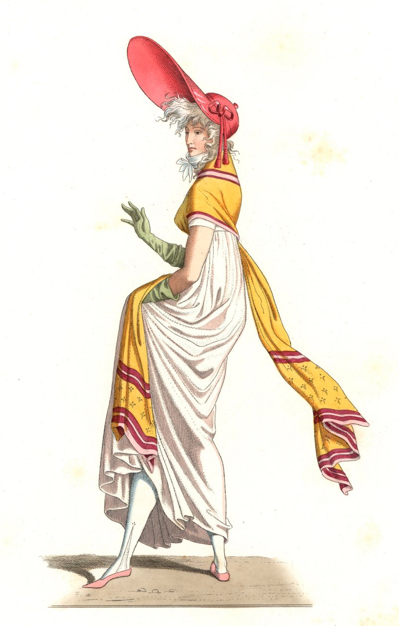 Jonge Franse vrouw gekleed in de mode van de Wonderbaarlijke van de 18e eeuw (detail) door Edmond Lechevallier Chevignard