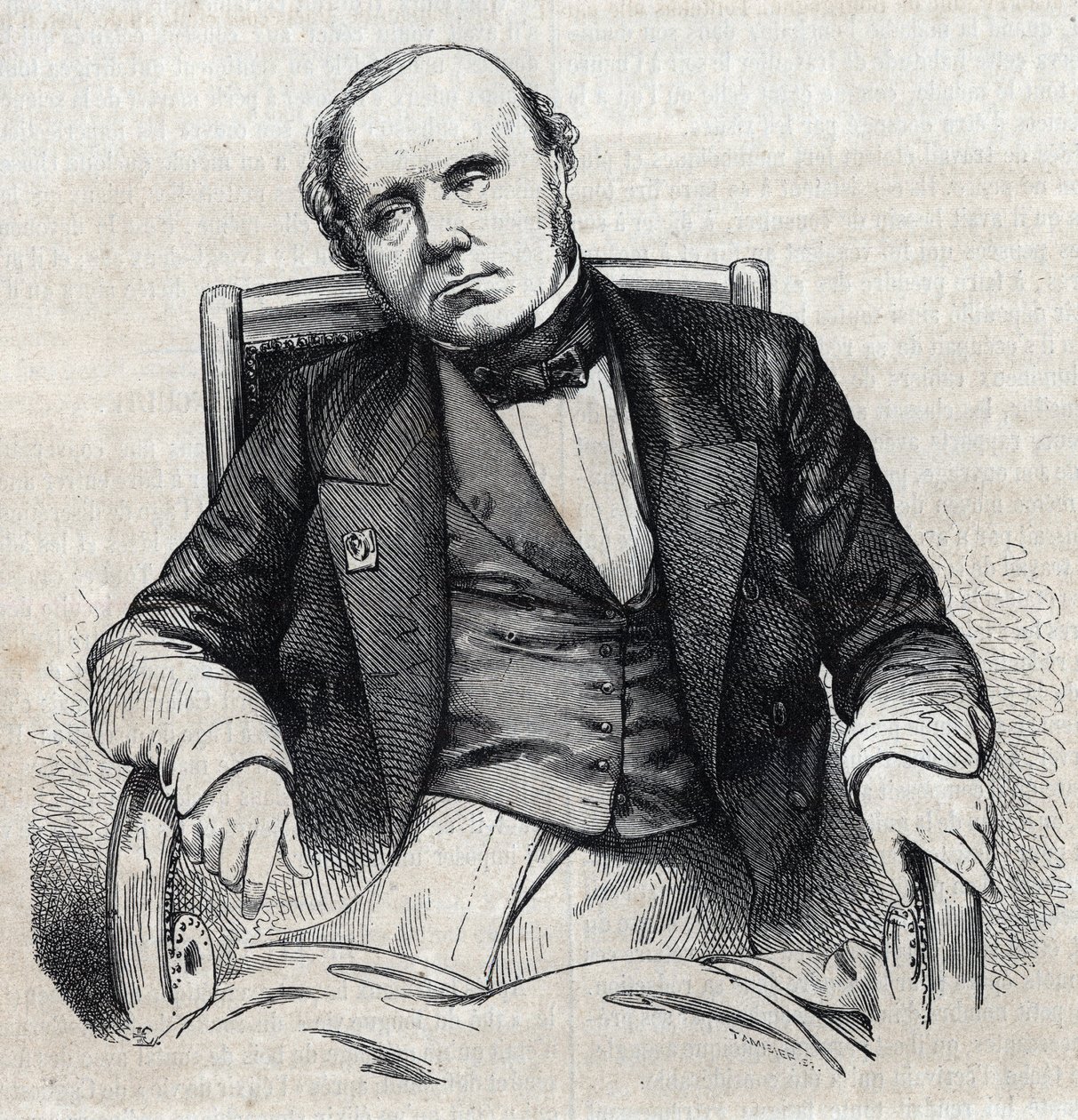 Portret van Augustin Thierry (1795-1856), Franse historicus. Gravure door Chevignard in 
