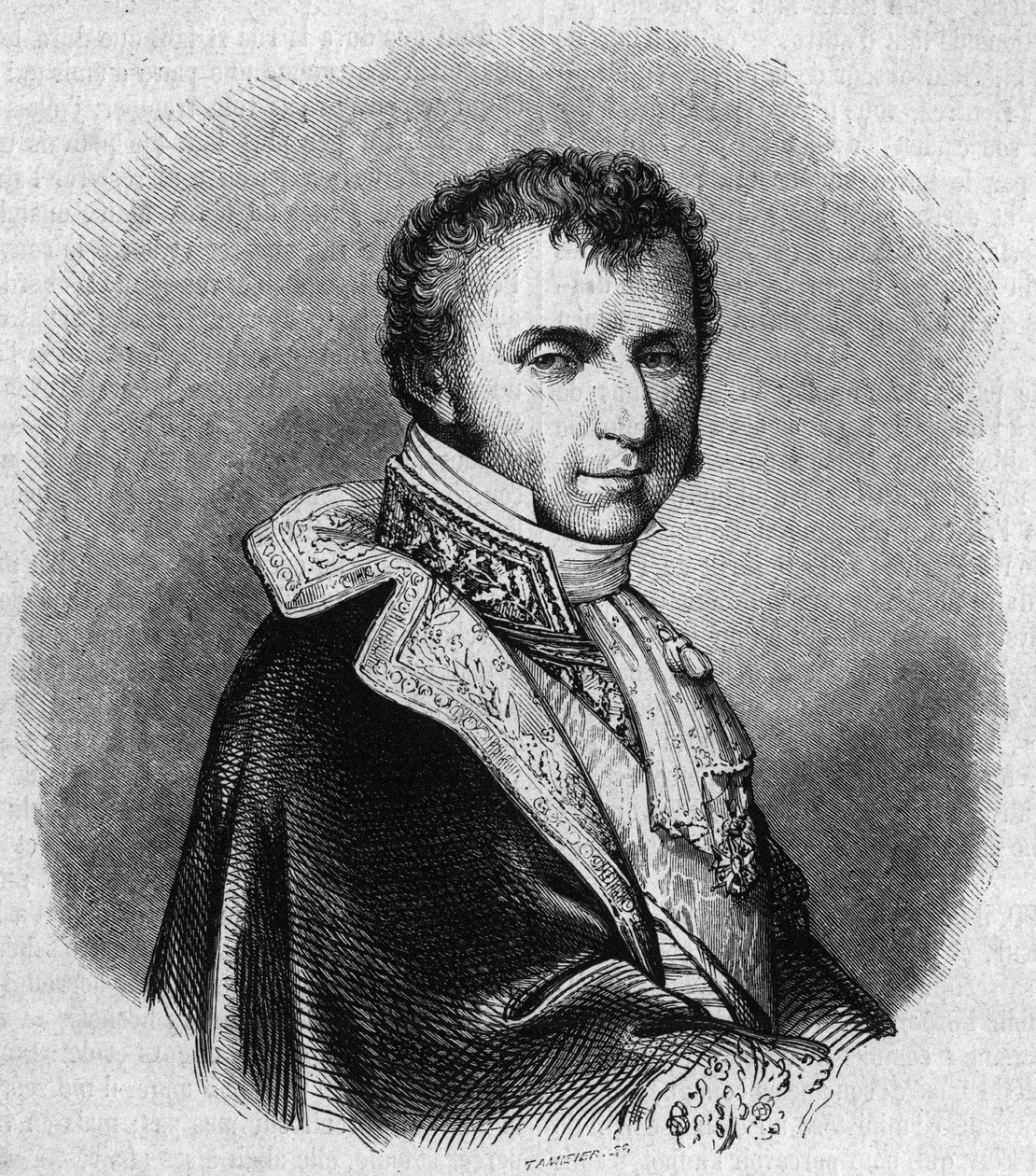 Portret van Nicolas Francois Mollien (1758-1850), Franse politicus. Gravure door Chevignard in 