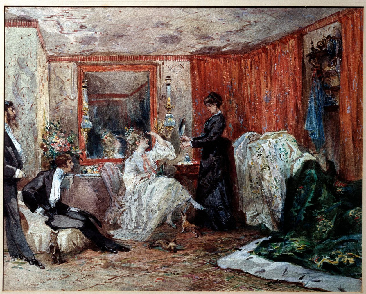 Theaterkomiek Hortense Schneider (1833-1920) in haar kleedkamer door Edmond Morin