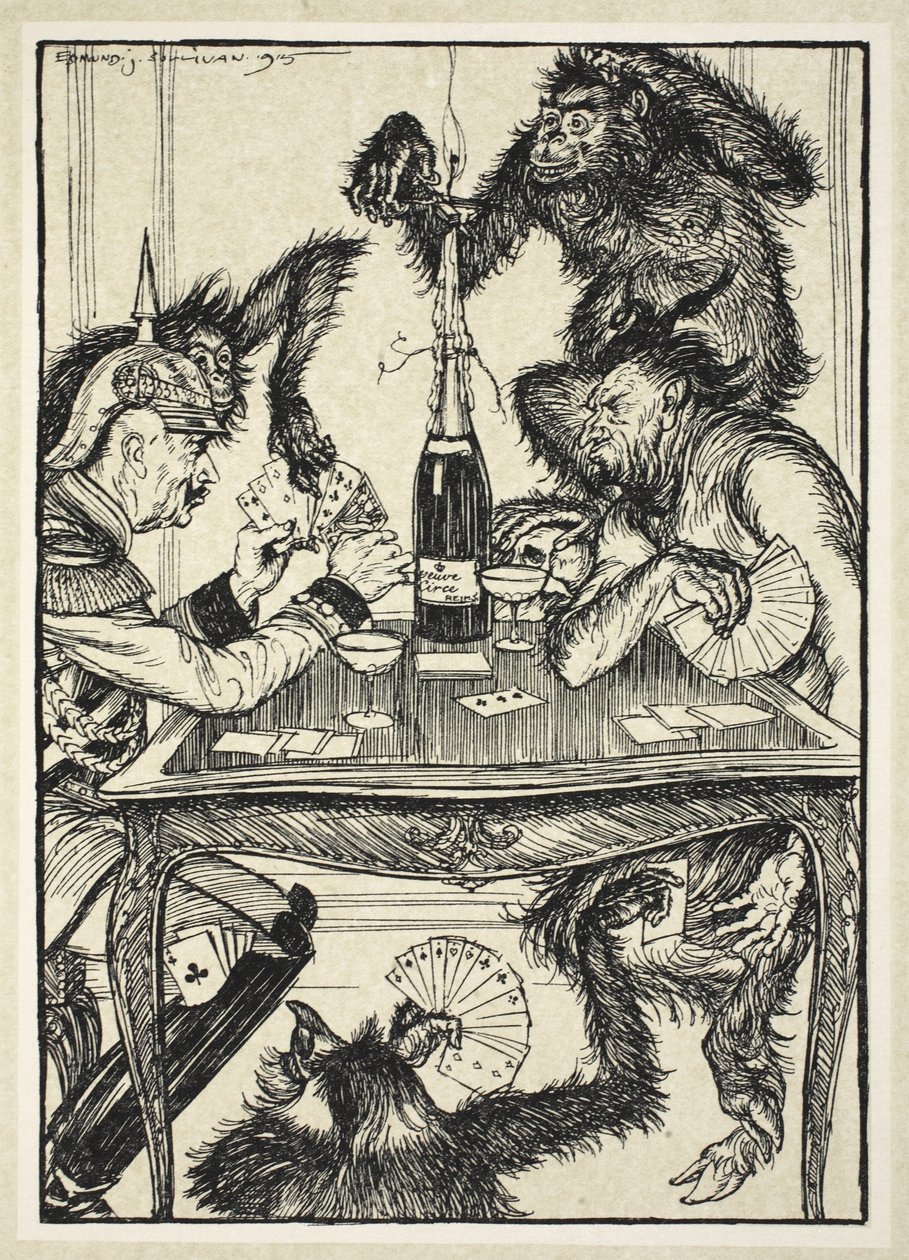 Het spel van de duivel (kaarten op tafel en eronder), illustratie uit The Kaiser
