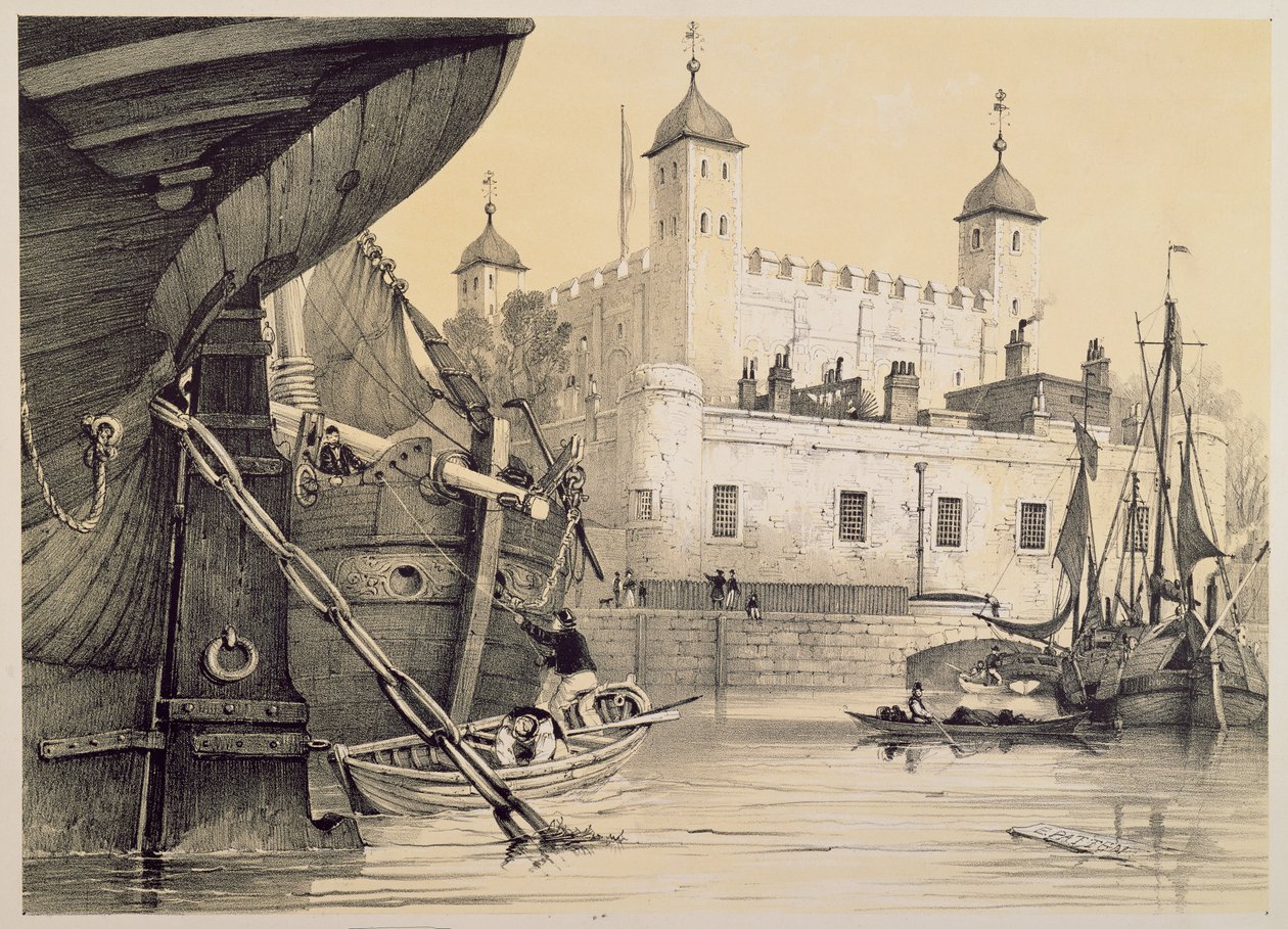 Uitzicht op de Tower of London vanaf de rivier de Theems, c.1840 door Edmund Patten