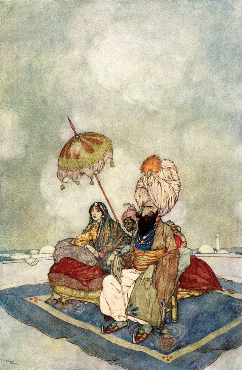 Al die tijd had de prinses het gevecht gadegeslagen vanaf het dak van het paleis, illustratie uit 