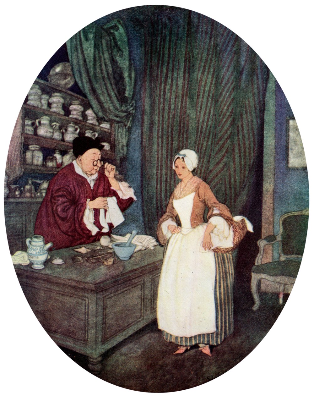Ik heb nog nooit zo klein naaien gezien, ca. 1900-1950 door Edmund Dulac