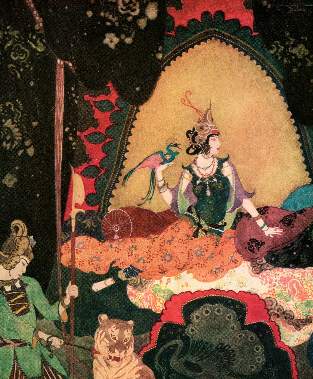 Layla houdt een vogel vast door Edmund Dulac door Edmund Dulac