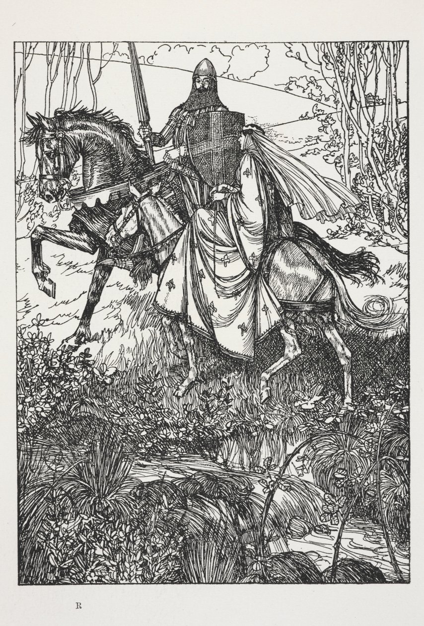 Sir Launcelot en koningin Guinevere, illustratie uit 