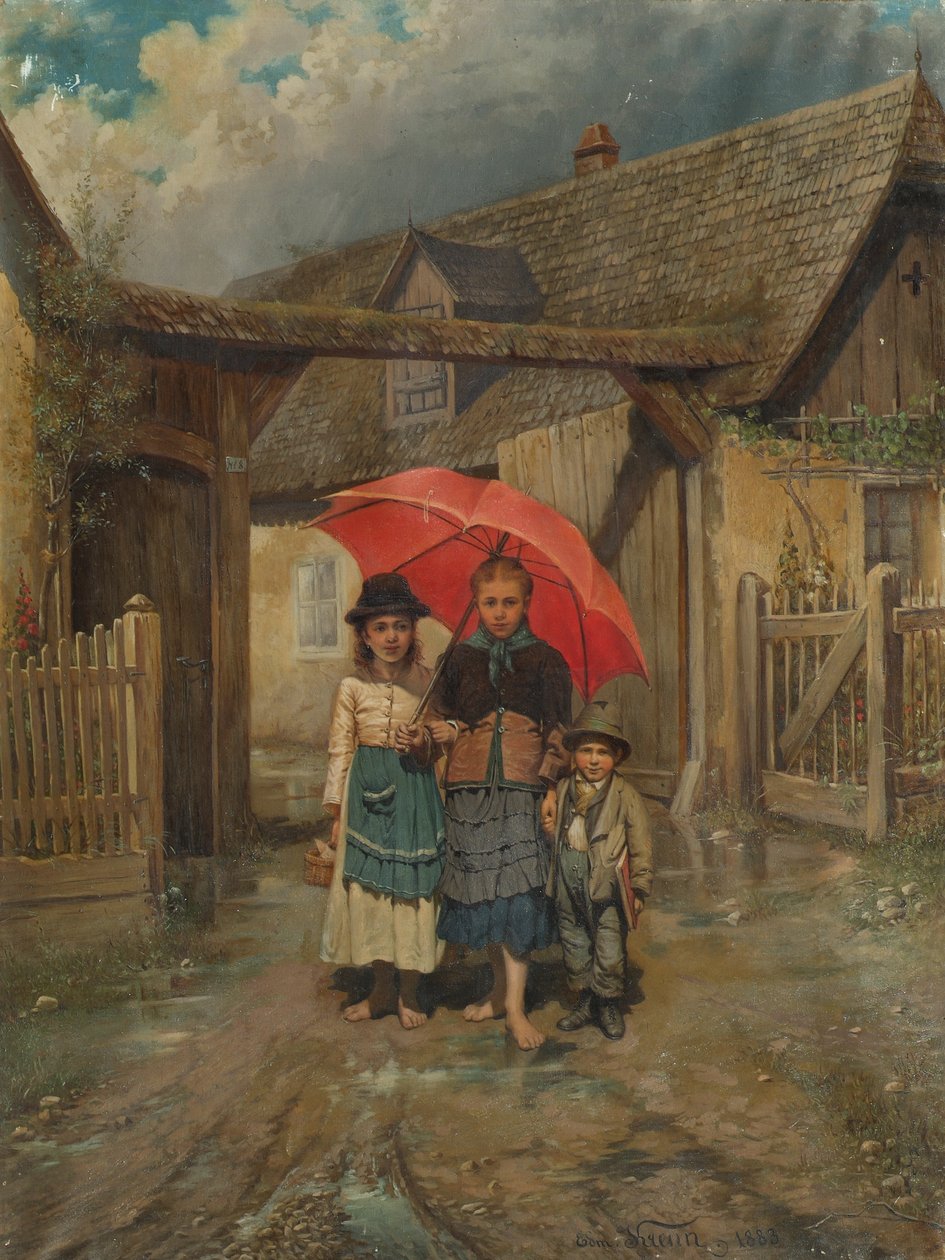 German: Zur Schule To School door Edmund Krenn