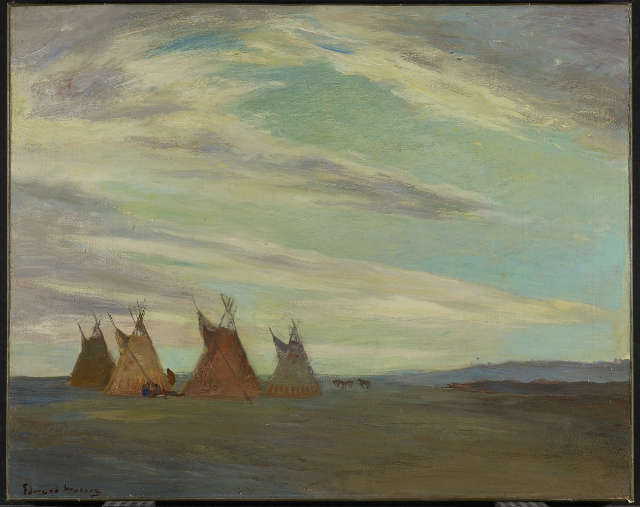 Indiaans kampement op de prairie, eind 19e-begin 20e eeuw door Edmund Montague Morris