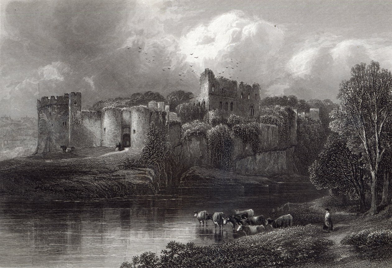 Kasteel van Chepstow, gegraveerd door R. Hinshelwood, gedrukt door Cassell und Company Ltd door Edmund Morison Wimperis